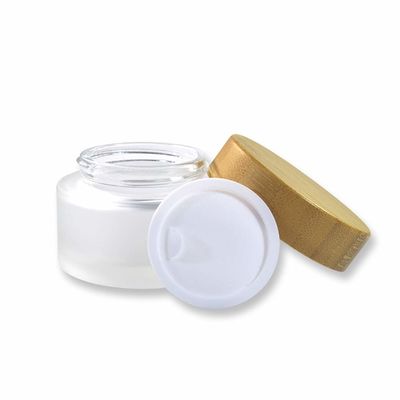 Behälter-Glasgefäß-Sorgfalt-Bambushaut des Mattglas-Sahne-50g 15g 30g kosmetische