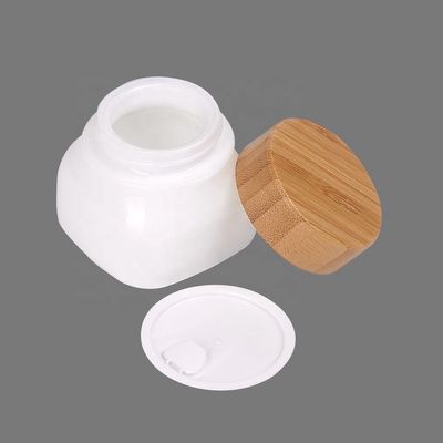 OPAL Glass Serum Bottles With-Bambus-Creme-Gesichts-Sorgfalt-Glas-Kosmetik des Quadrat-150g