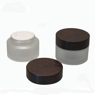 schiefe Schulter-kosmetisches Glasglas 15g 30g 50g mit hölzerner Deckel-Creme Browns