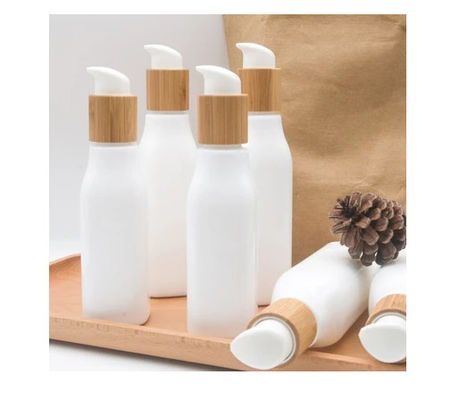 Glatter OPL-Glasflaschen-kosmetischer Lotions-Behälter und Cremetiegel mit hölzernem Deckel