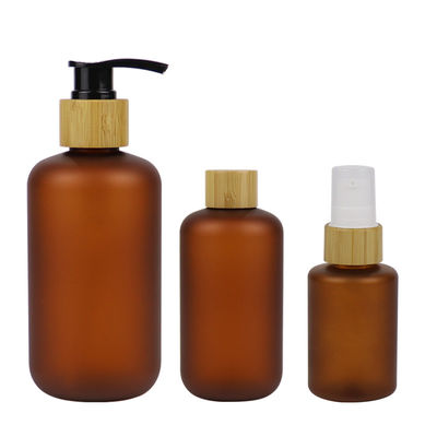 250ml bereifte Amber Cosmetic-HAUSTIER Flasche mit Bambuspumpe