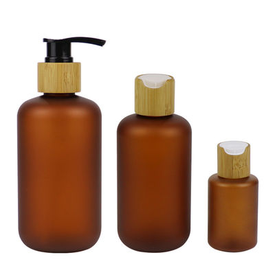 250ml bereifte Amber Cosmetic-HAUSTIER Flasche mit Bambuspumpe