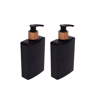 schwarze quadratische Badflasche des Shampoos 250ml mit Bambuspumpenreiniger Plastikflaschen