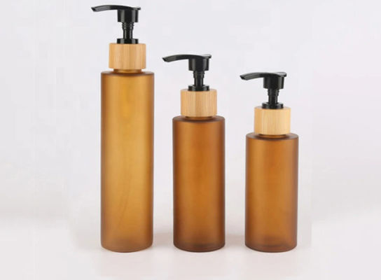 Amber Frosted Shampoo Glass Bottle 100ml 150ml 200ml mit Bambuslotions-Pumpe