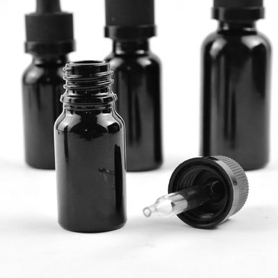Matte Frosted Black Essential Oil-Glasflasche mit CR Tropfenzähler-Kappen-Flasche