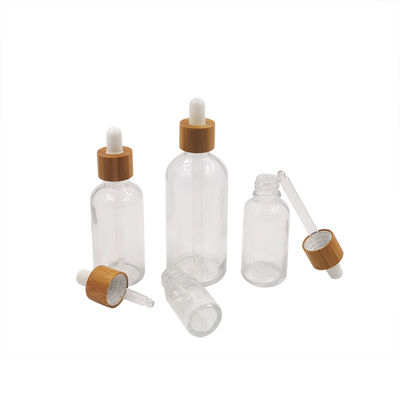 leere Amber Black Essential Oil Glass Tropfflaschen 1oz mit Bambusdeckeln