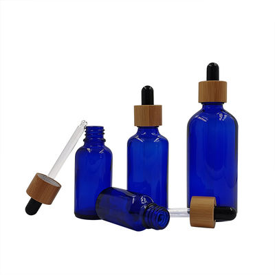 leere Amber Black Essential Oil Glass Tropfflaschen 1oz mit Bambusdeckeln