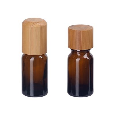 Flasche des ätherischen Öls leeres kosmetisches Brown mit 18mm hölzerner Bambusüberwurfmutter