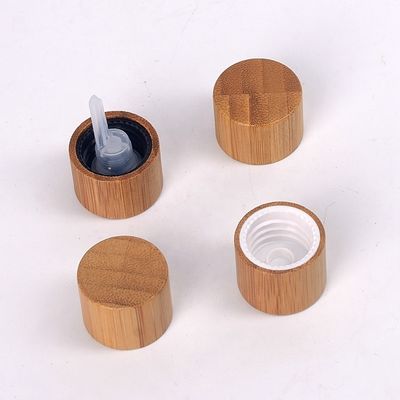 Flasche des ätherischen Öls leeres kosmetisches Brown mit 18mm hölzerner Bambusüberwurfmutter